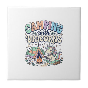 Unicorn Camping with Unicorns Kawaii Sticker and S Tile