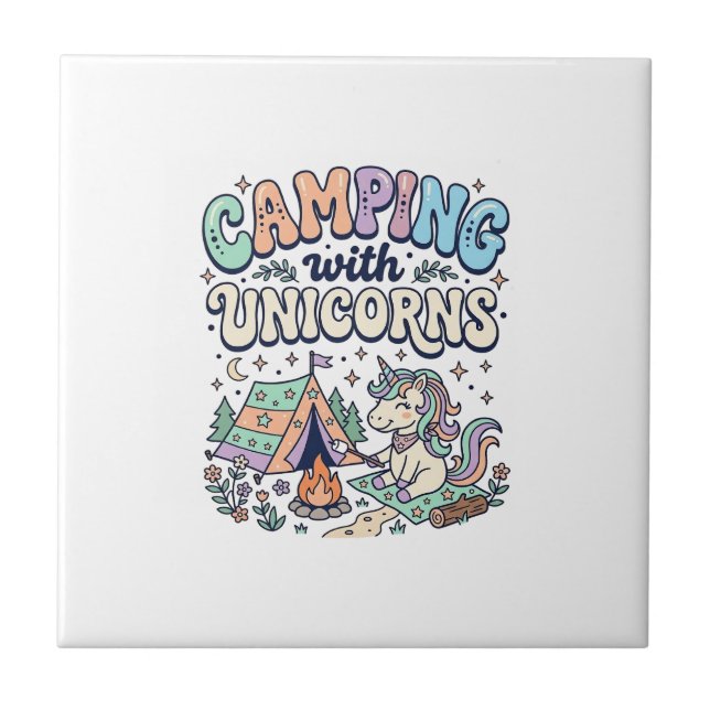 Unicorn Camping with Unicorns Kawaii Sticker and S Tile (Front)