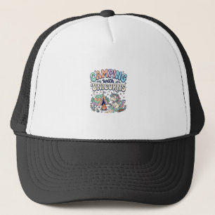 Unicorn Camping with Unicorns Kawaii Sticker and S Trucker Hat