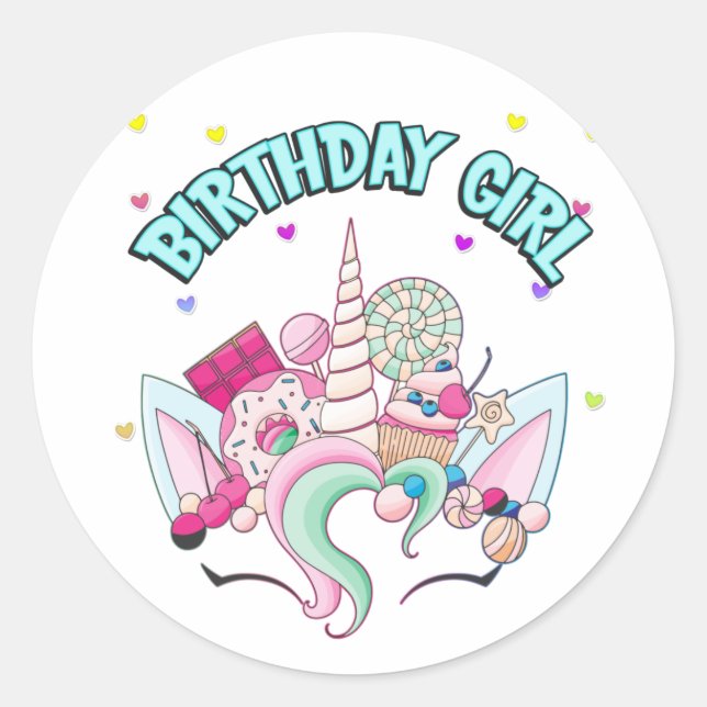 Unicorn Candy Birthday Party Sweet Lovers  Classic Round Sticker (Front)