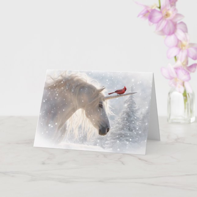 Unicorn Cardinal Christmas Holiday Season Card (Orchid)