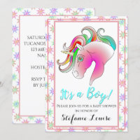 Unicorn Cartoon Rainbow It's a Boy! (gold horn)