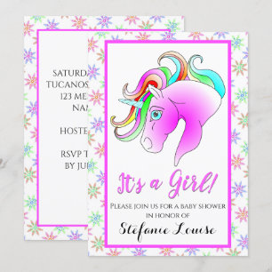 Unicorn Cartoon Rainbow It's a Girl! Invitation