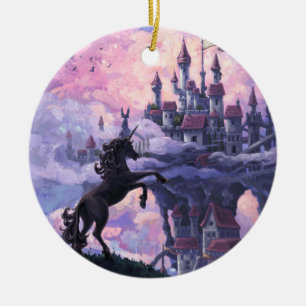 Unicorn Castle Ceramic Tree Decoration