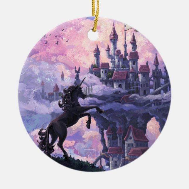 Unicorn Castle Ceramic Tree Decoration (Front)