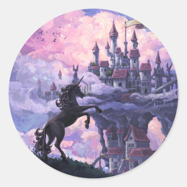Unicorn Castle Classic Round Sticker (Front)