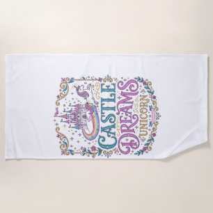 Unicorn Castle Dreams Unicorn White Background Pri Beach Towel