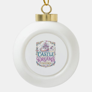 Unicorn Castle Dreams Unicorn White Background Pri Ceramic Ball Christmas Ornament