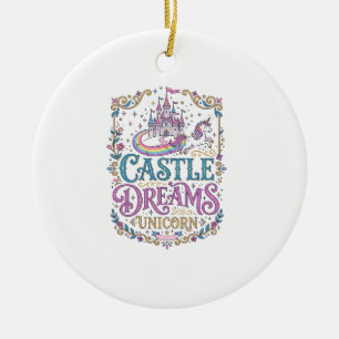 Unicorn Castle Dreams Unicorn White Background Pri Ceramic Tree Decoration