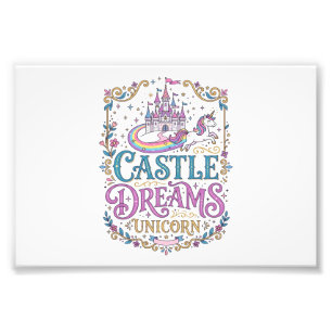 Unicorn Castle Dreams Unicorn White Background Pri Photo Print