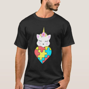 Unicorn Cat Puzzle Autism Awarness T-Shirt