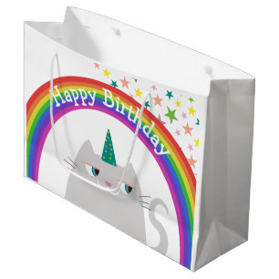 Unicorn Cat Rainbow Girls Birthday Large Gift Bag