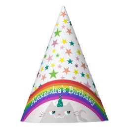 Unicorn Cat Rainbow Girls Birthday Party Hat