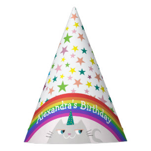 Unicorn Cat Rainbow Girls Birthday Party Hat