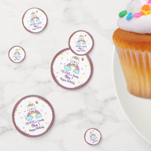 Unicorn Cat Rainbow Golden Purple 1st Birthday Confetti