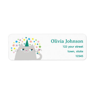 Unicorn Cat Return Address Label Cute