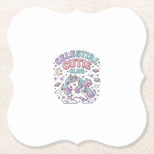 Unicorn Celestial Cutie Club Retro Style Product G Paper Coaster