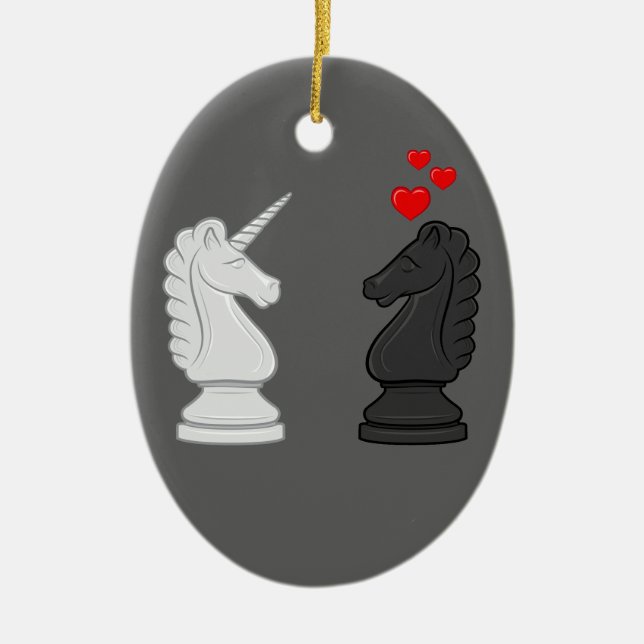 Unicorn Chess Knight Ceramic Tree Decoration (Front)
