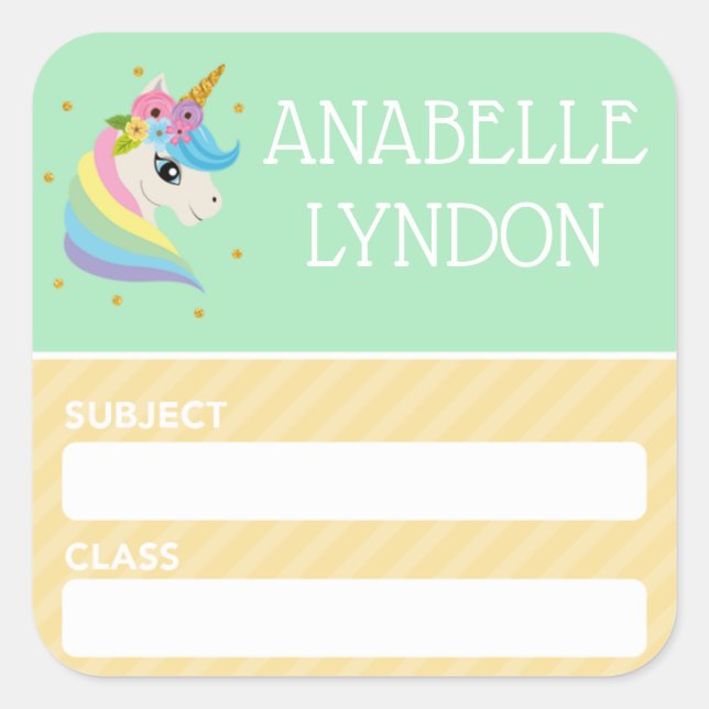 Unicorn Child School Name Label | Editable Colour (Front)