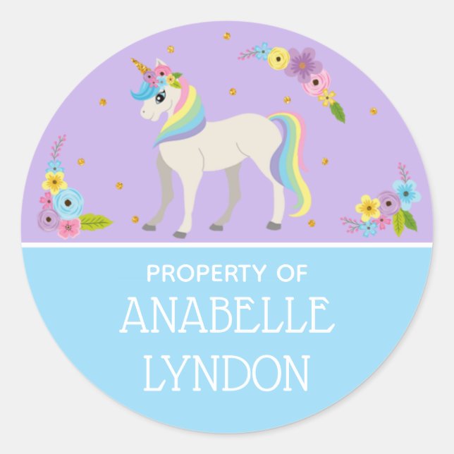 Unicorn Child School Name Labels | Editable Colour (Front)