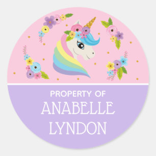 Unicorn Child School Name Labels   Editable Colour