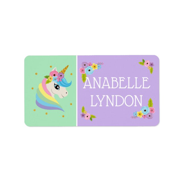 Unicorn Child School Name Labels | Editable Colour (Front)