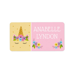 Unicorn Child School Name Labels Editable Colour