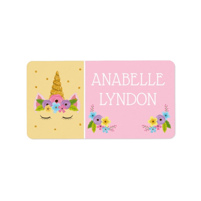 Unicorn Child School Name Labels | Editable Colour (Front)