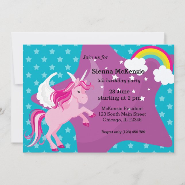 Unicorn * CHOOSE your background colour Invitation (Front)