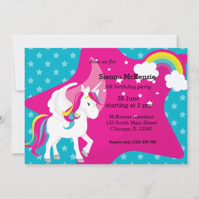 Unicorn * CHOOSE your background colour Invitation (Front)