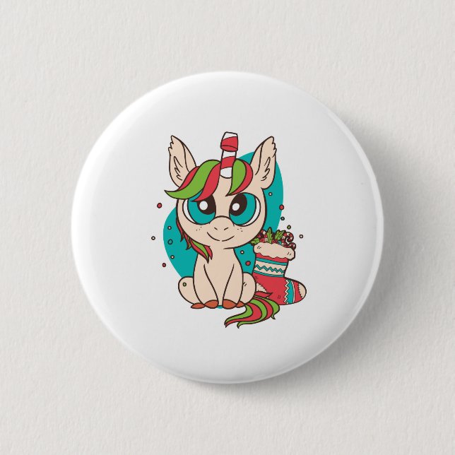 Unicorn Christmas 6 Cm Round Badge (Front)