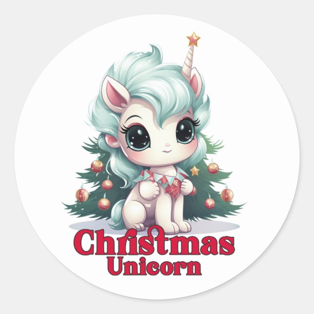 Unicorn Christmas Classic Round Sticker (Front)