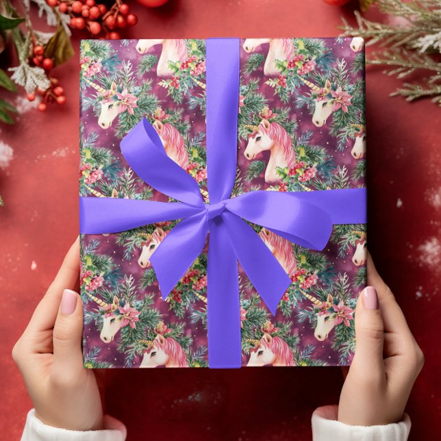 Unicorn Christmas Holiday Floral Wrapping Paper (Creator Uploaded)