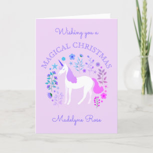 Unicorn Christmas Holiday Personalized Purple Card