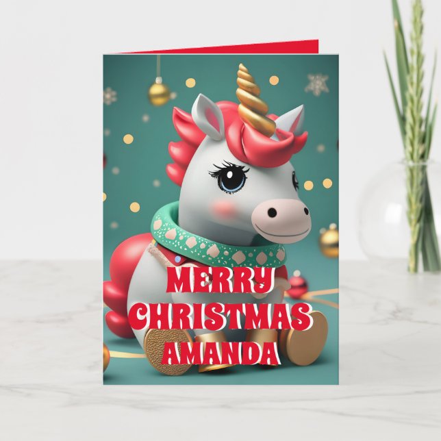 Unicorn Christmas Personalised Kids Photo Holiday Card (Front)