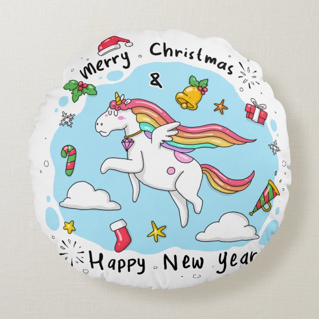 Unicorn Christmas Round Cushion (Front)
