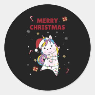 Unicorn Christmas Snow Winter Animals Unicorns Classic Round Sticker