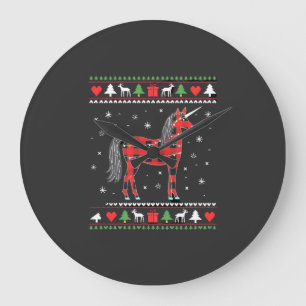Unicorn Christmas Tree Lights Decoration Xmas Swea Large Clock