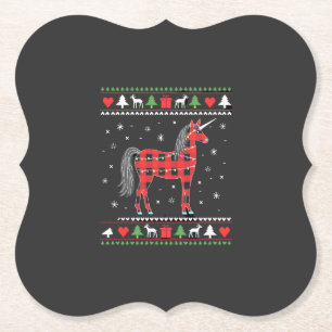 Unicorn Christmas Tree Lights Decoration Xmas Swea Paper Coaster