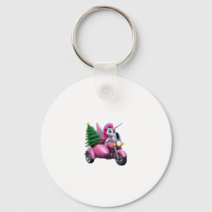 Unicorn Christmas Tree Riding Motorcycle Women Kid Key Ring