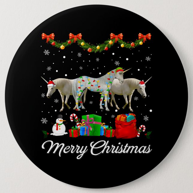 Unicorn Christmas Tree Xmas Pajama Lights Animals  6 Cm Round Badge (Front)