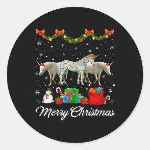 Unicorn Christmas Tree Xmas Pajama Lights Animals Classic Round Sticker