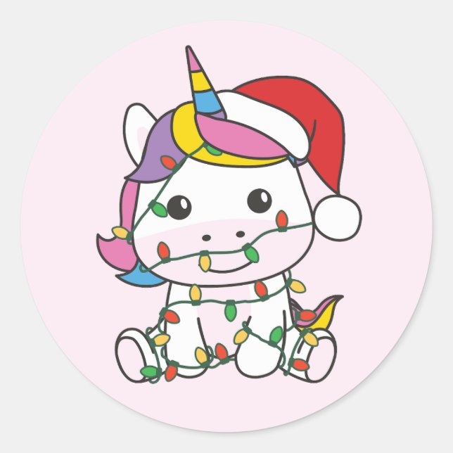 Unicorn Christmas Winter Animals Holiday Unicorns Classic Round Sticker (Front)