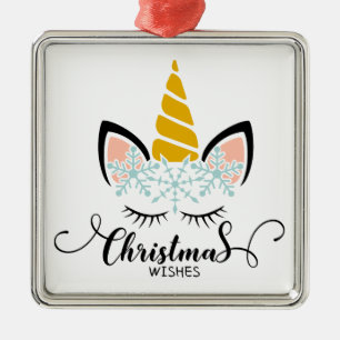 Unicorn Christmas Wishes Metal Tree Decoration