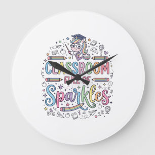 Unicorn Classroom Full of Sparkles Original Merch Large Clock