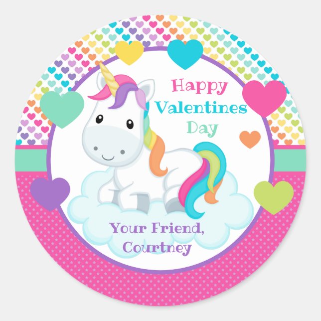 Unicorn Classroom Valentines Day Sticker (Front)