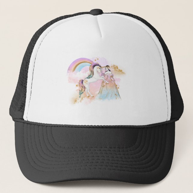 Unicorn Clipart Rainbow Fairytale Trucker Hat (Front)