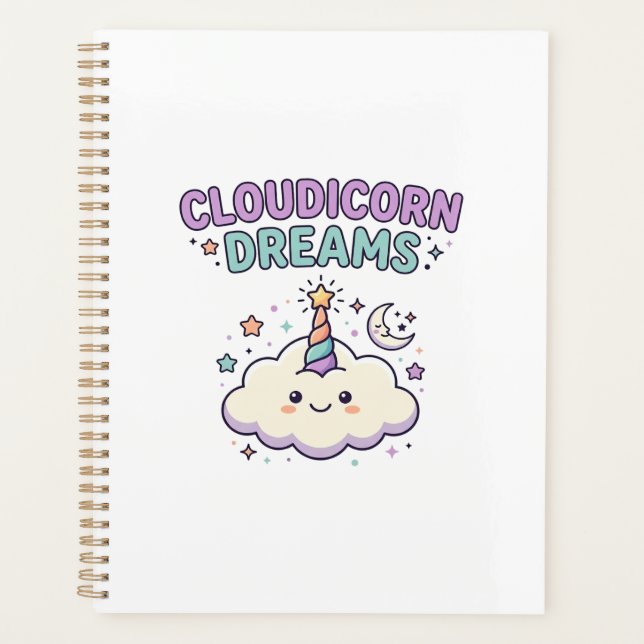 Unicorn Cloudicorn Dreams Trendy Graphic Tee Desig Planner (Front)