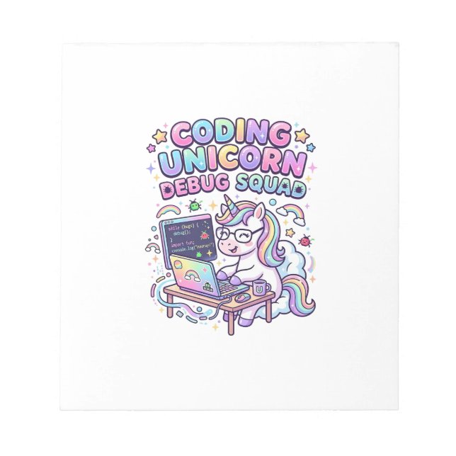 Unicorn Coding Unicorn Debug Squad Charming Market Notepad (Front)
