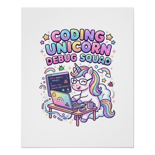 Unicorn Coding Unicorn Debug Squad Charming Market Poster (Front)